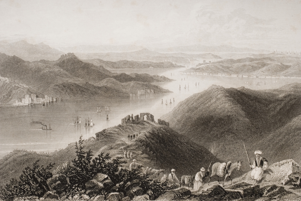 DPI1857299 The Bosphorous Opposite The Genoese Castle. Engraved by E. Benjamin After W.H. Bartlett Poster Print, 18 x 12