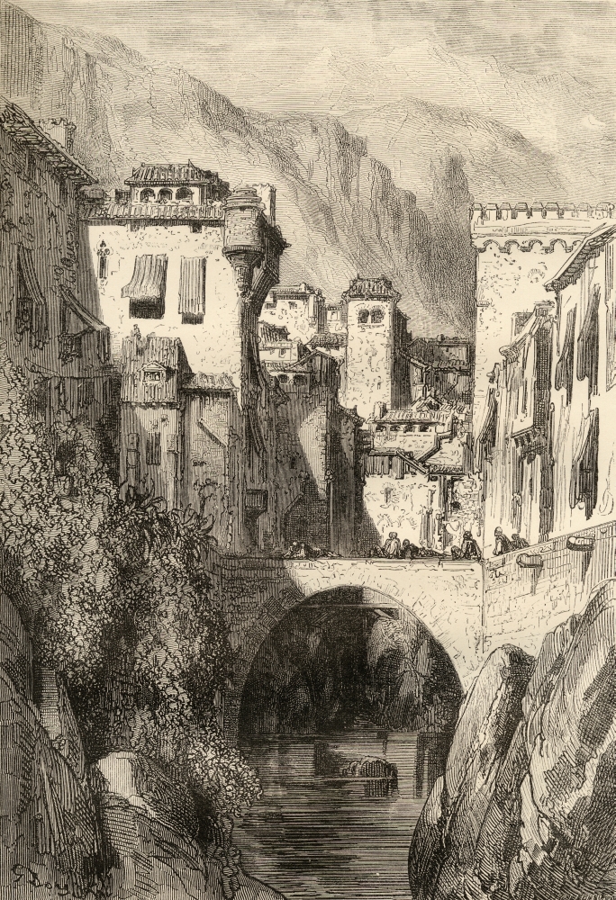 Granada Spain. The Banks of The Darro. Drawn by Gustave Dore From The Book Poster Print, 12 x 17