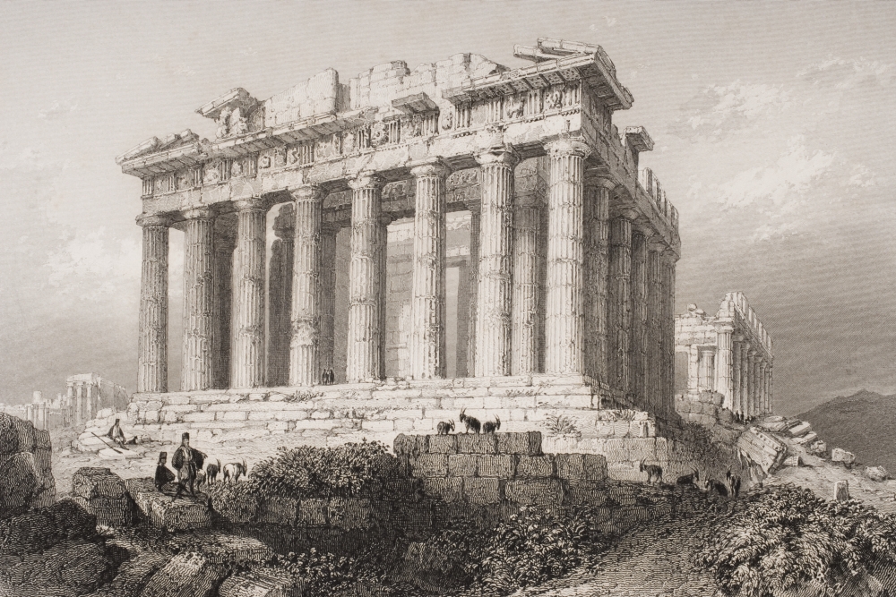 The Parthenon At Athens Greece. Engraved by E. Challis After W.H. Bartlett Poster Print - 36 x 24