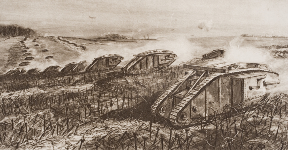 A Tank Offensive At Cambrai France From The Book The Outline of History by HGWells Volume 2 Published 1920 Poster Print - Large - 40 x 20