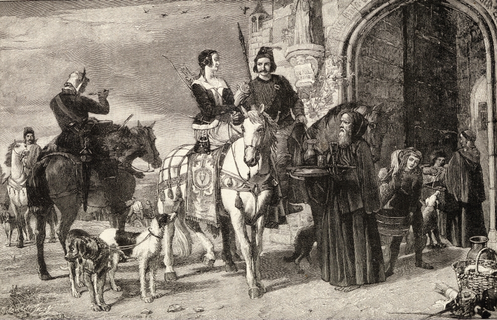 Hunting Party Refreshing - Scene At The Gate of A Monastery From The Picture by J.R. Herbert Poster Print, Large - 38 x 24
