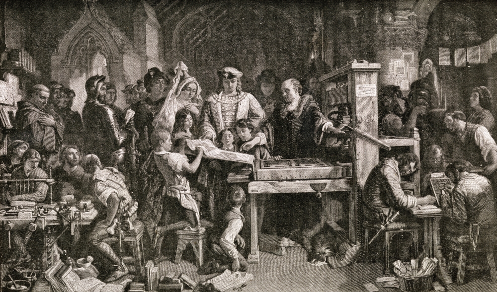 William Caxton C1415-1422 C1492 English Merchant Diplomat Writer & Printer Caxton Showing Specimens Poster Print - 38 x 22