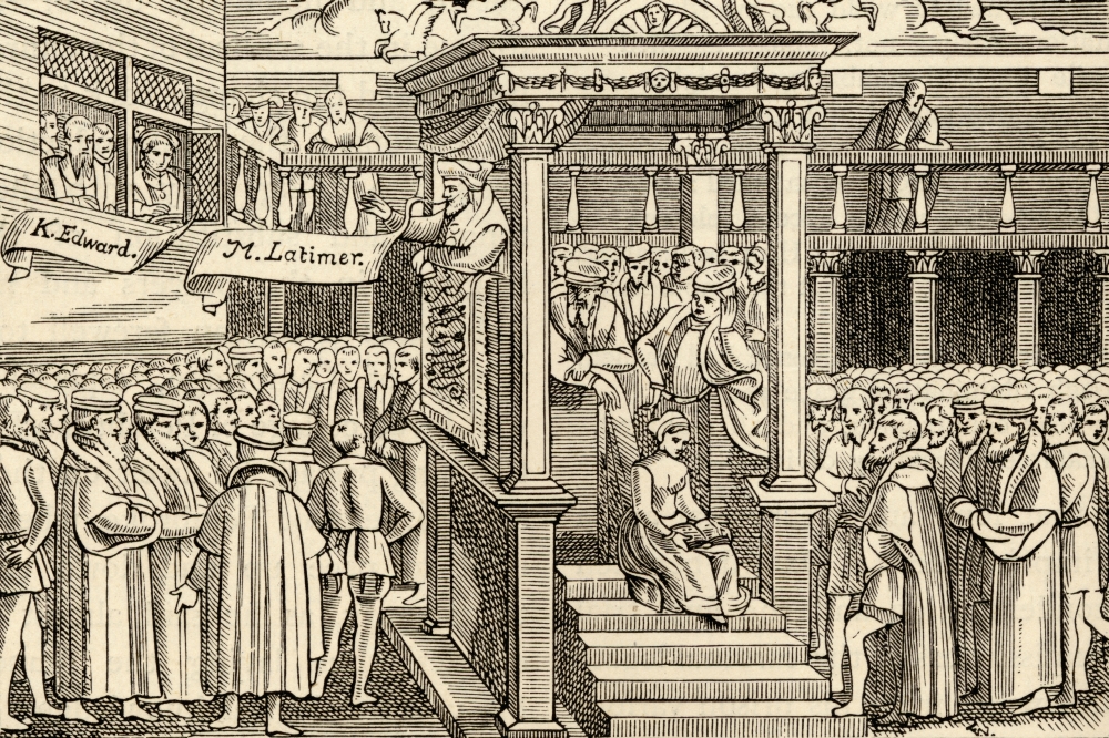 Hugh Latimer 1485-1555 English Preacher & Martyr. Latimer Preaching Before Edward Vi 1555 Poster Print