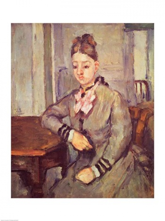Madame Cezanne Leaning on A Table Poster Print by Paul Cezanne - 18 x 24 in.