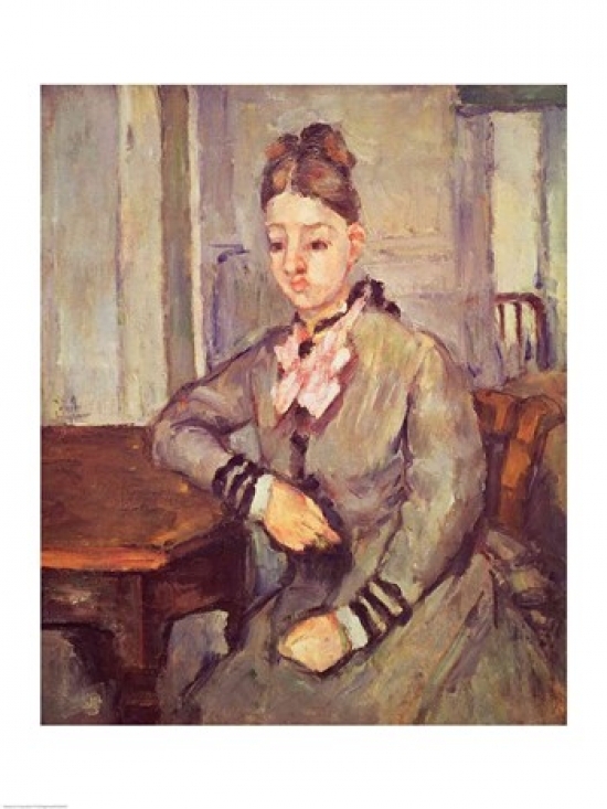 Madame Cezanne Leaning on A Table Poster Print by Paul Cezanne - 24 x 36 in. - Large