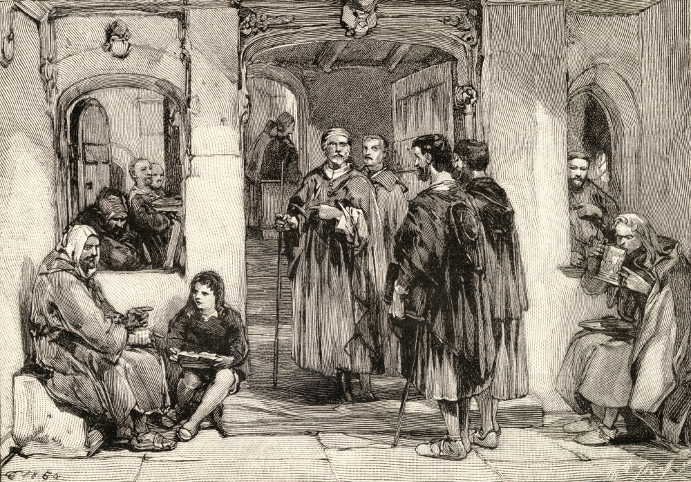DPI1857436 Travellers Seeking Refreshment - Scene At The Gate of A Monastery Poster Print, 18 x 12