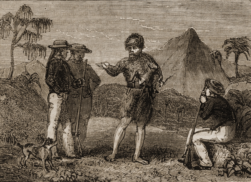DPI1857572LARGE Selkirk & The British Sailors. Alexander Selkirk 1676-1721. Scottish Sailor & Castaway Poster Print, Large - 32 x 24