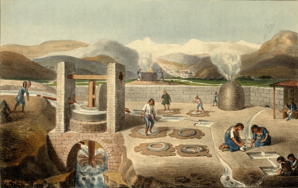 DPI1857533 Silver & Copper Works in South America. Sketched by P.S.- On Stone by G. Scharf Poster Print, 19 x 12