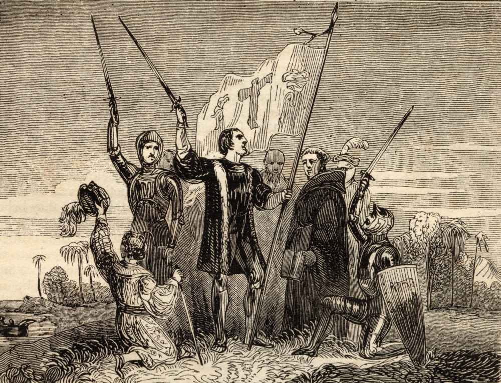 Columbus Taking Possession. Christopher Columbus 1451-1506 Spanish Explorer & Discoverer of America Print - 17 x 13