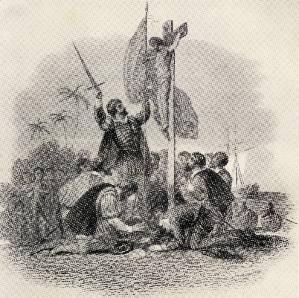 DPI1857547 Columbus Landing In The New World. Christopher Columbus 1451-1506 Spanish Poster Print, 15 x 15