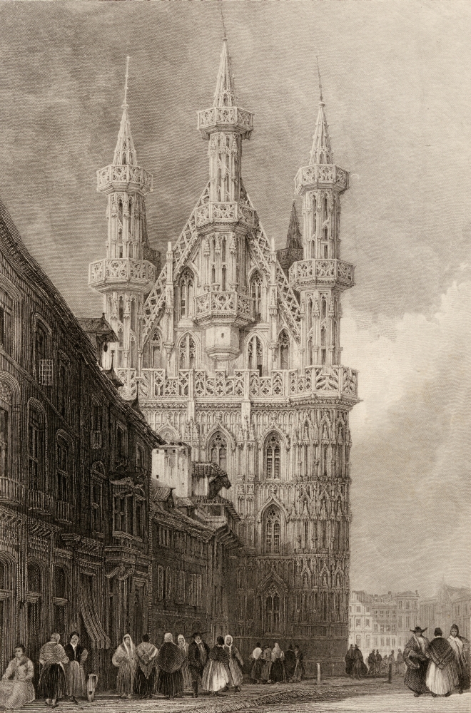H-tel De Ville Louvain Belgium. Built 1448 Engraved by W. Wallis From A 19th Century by D. Roberts Poster Print, Large - 24 x 36
