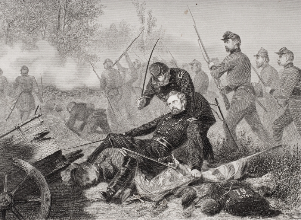 DPI1857771 Death of General Isaac Stevens During Attack On Chantilly Virginia 1862 From Painting by Alonzo Chappel Print, 17 x 12