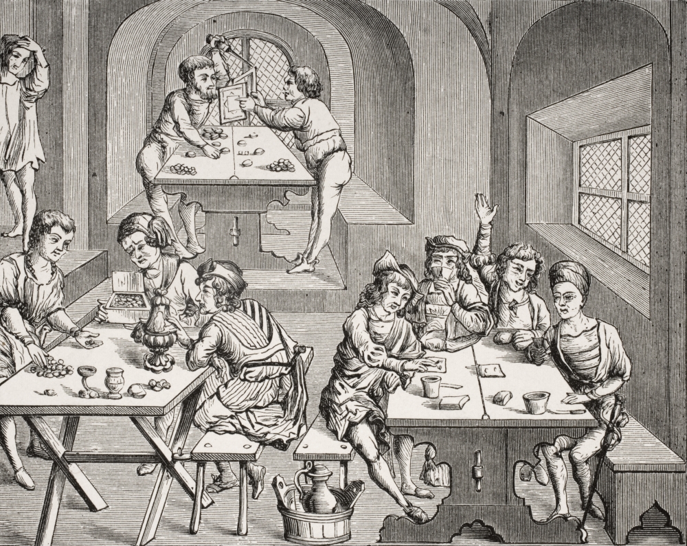 DPI1857855 Interior of An Hostelry 19th Century Reproduction of A Woodcut In A Folio Edition of Virgil Published In Lyons 1517 Poster Print, 17 x 13