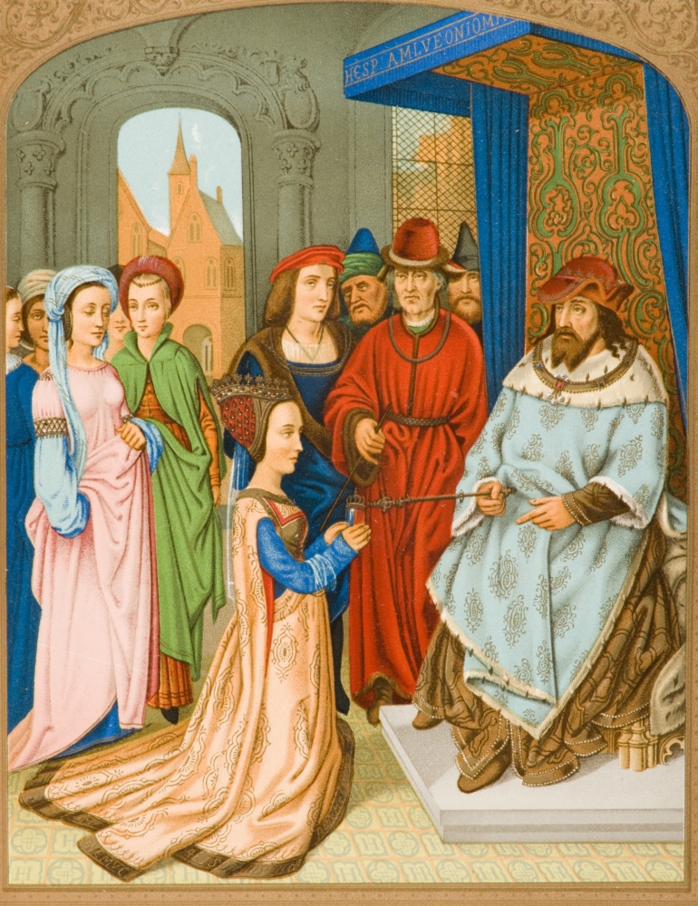 Picture of   The Queen of Sheba Before Solomon. 15th Century Costume. Facsimile of Miniature From Breviary of Cardinal Grimaldi Attributed To Memling In Library of San Marco Venice Poster Print&#44; 13 x 17
