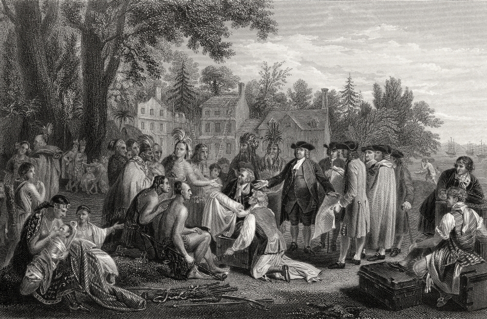 Picture of Posterazzi  William Penns Treaty with The Indians 1682 William Penn 1644 -1718 English Quaker Colonizer In America Founder of Pennsylvania From A 19th Century Print Engraved by J C Armytage After B