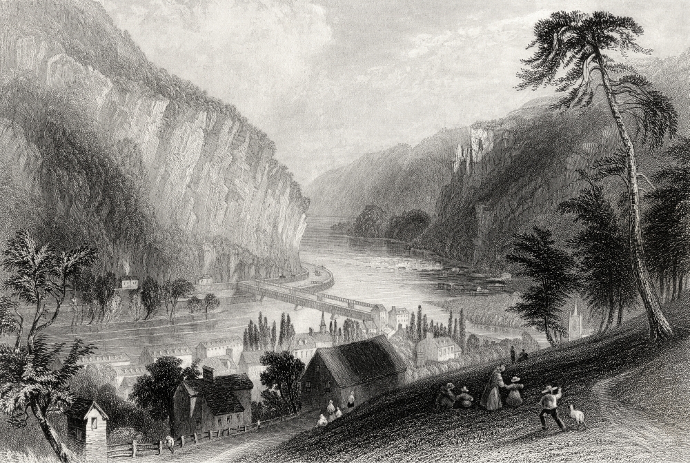 Harpers Ferry From The Potomac Side Engraved by W Radclyffe After W. H. Bartlett Poster Print - 17 x 11