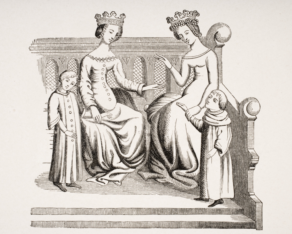 DPI1857846 Dress of Noble Ladies & Children in The 14th Century From Miniature in Merveilles Du Monde Poster Print, 17 x 13