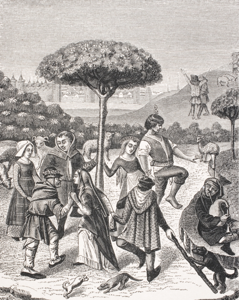 Peasant Dances of The May Feasts. After Miniature in 15th Century Prayer Book Poster Print - 13 x 16