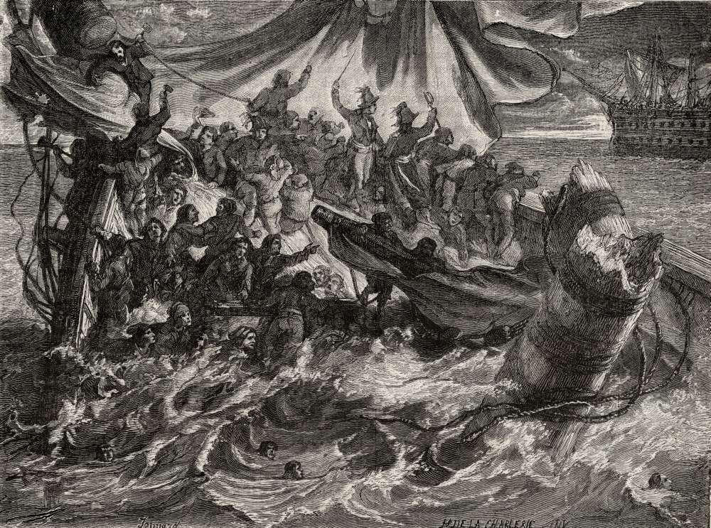The Incident of Le Vengeur June 1st 1796 Against The British Fleet From Histoire De La Revolution Francaise by Louis Blanc Poster Print - 17 x 13