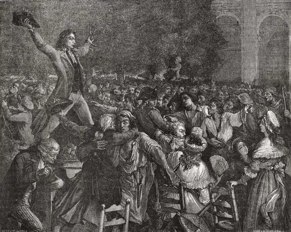 Motion Au Palais Royal by Camille Desmoulins 1789 From Histoire De La Revolution Francaise by Louis Blanc Poster Print - 17 x 13