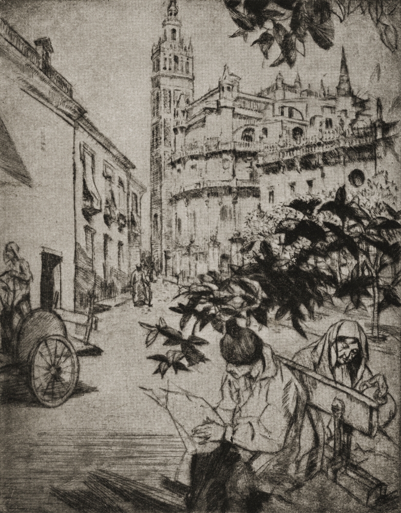 DPI1858379LARGE Seville Cathedral.Seville Spain Etching by Ada C.Williamson From The Book Tawny Spain Published 1927 Print, Large - 26 x 34