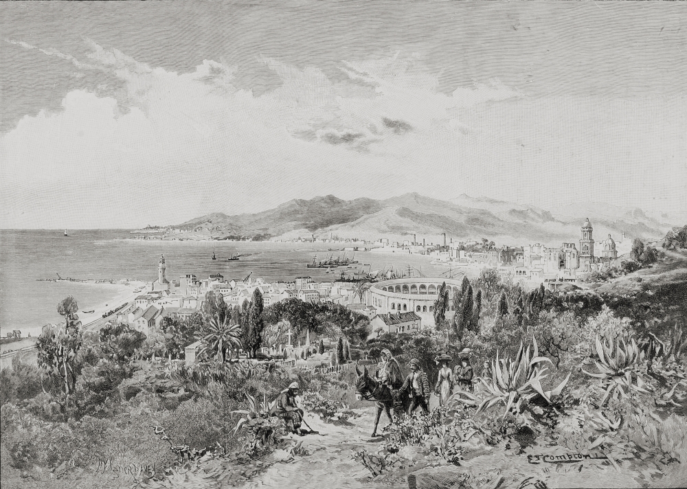 Malaga Spain Looking West by Edward T.Compton Poster Print, Large - 34 x 24