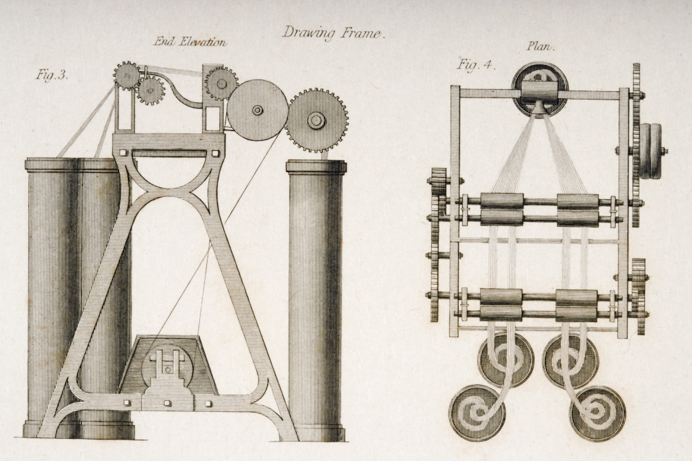 DPI1859044LARGE Drawing Frame End Elevation At Left & Plan At Right Drawn by J.W. Lowry in 1830S Poster Print, Large - 34 x 22
