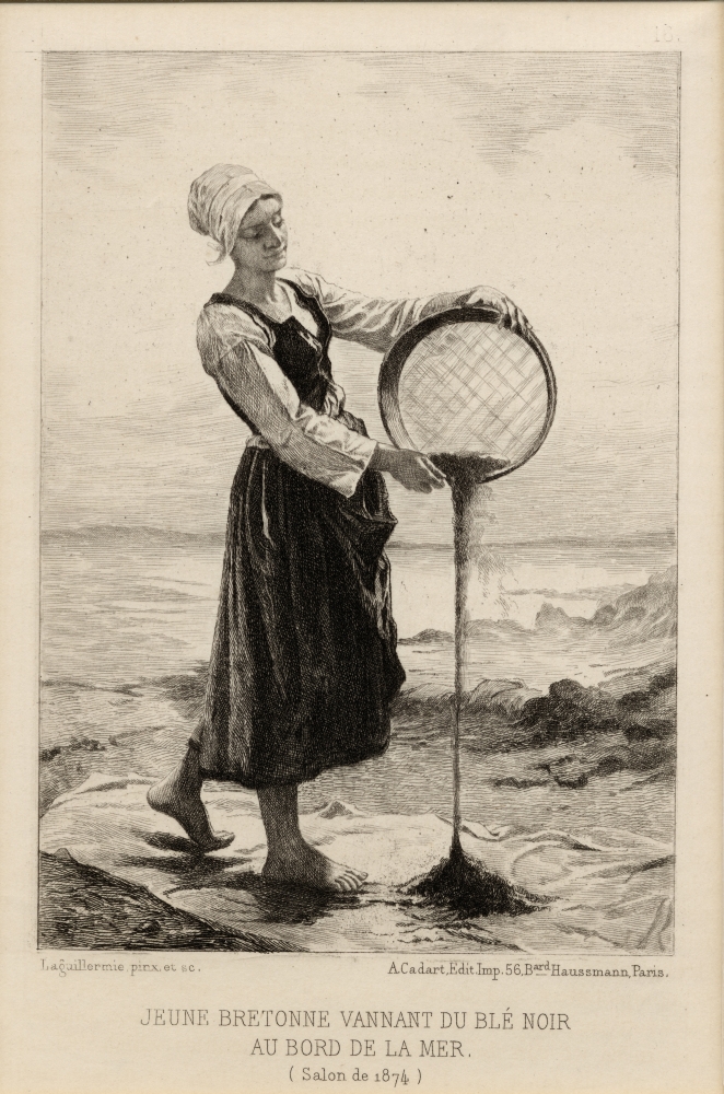 Picture of   Jeune Bretonne Vannant De Bl- Noir Au Bord De La Mer. Young Bretonne Winnowing Buckwheat At The Seaside From A Print by Cadart After Frederic Auguste Laguillermie&#44; 1874 Poster Print&#44; 12 x 18