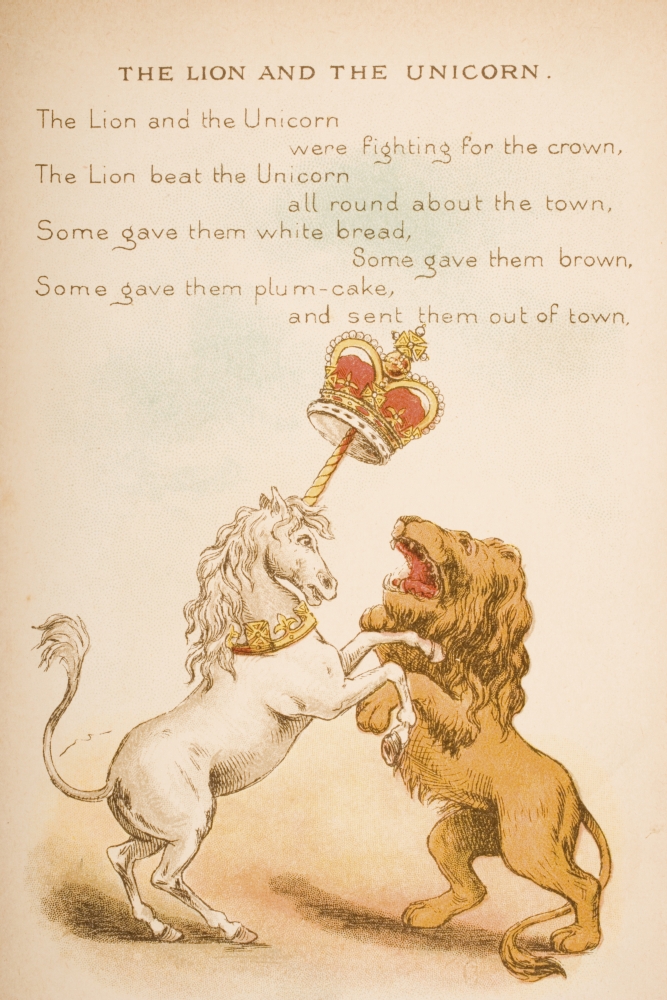 Nursery Rhyme & Illustration of The Lion & The Unicorn From Old Mother Gooses Rhymes & Tales Poster Print - Large - 22 x 34