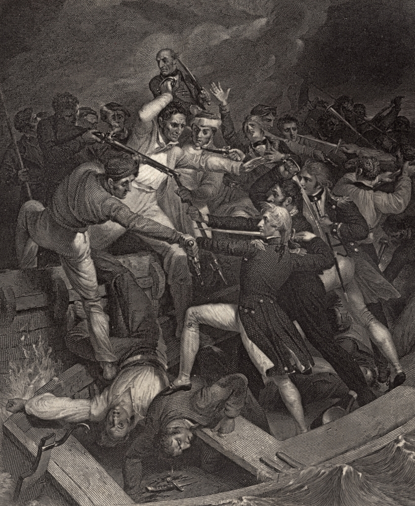DPI1859338LARGE Nelsons Conflict with A Spanish Launch During Boat Action In The Bay of Cadiz Poster Print, Large - 26 x 32