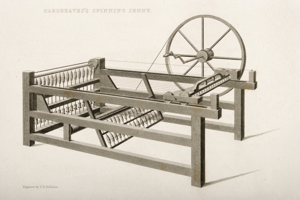DPI1859039LARGE Hargreaves Spinning Jenny. Engraved by T.E. Nicholson in 1830S Poster Print, Large - 34 x 22
