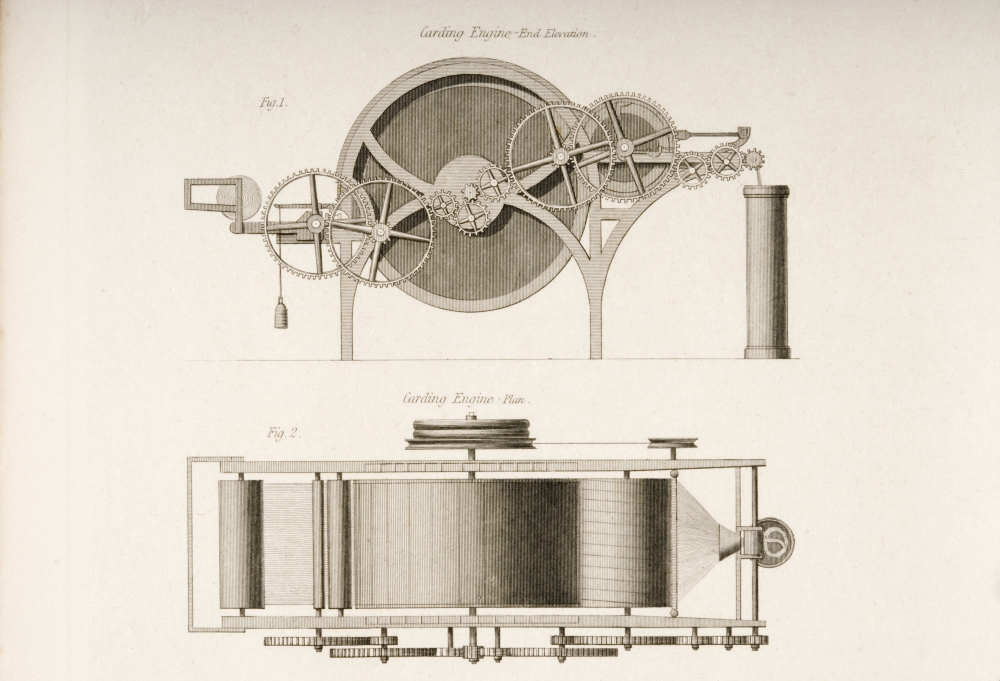 Carding Engine End Election Top & Plan At Bottom Drawn by J.W. Lowry in 1830S Poster Print, Large - 34 x 22
