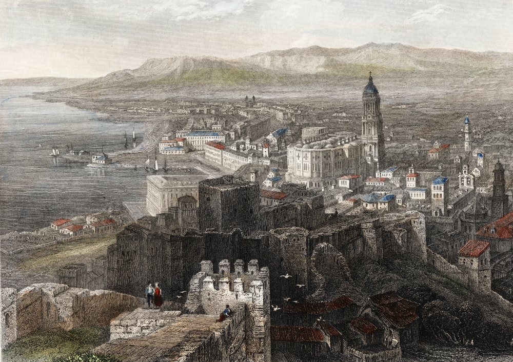 Spain Malaga. General View. 1840 Steel Engraving Lalaise Poster Print