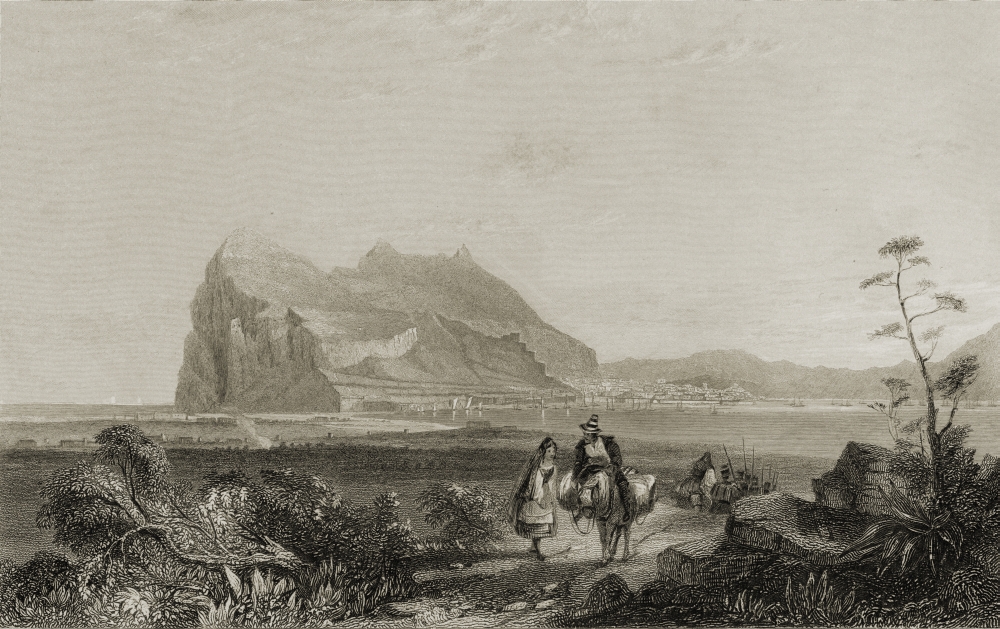 Gibraltar From The Lower Signal Tower At The Foot of The Queen of SpainS Chair 19th Century Drawn From Nature B Poster Print, Large - 38 x 24