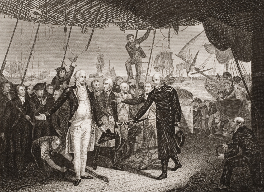 Lord Viscount Duncans Victory Admiral De Winter Resigning His Sword On Board Poster Print, 17 x 12