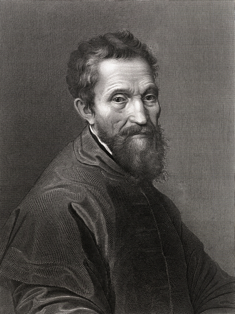 Michelangelo Buonarrotti 1475-1564 Italian High Renaissance Painter Sculptor Architect & Poet 19th Century Engraved Poster Print, Large - 26 x 34