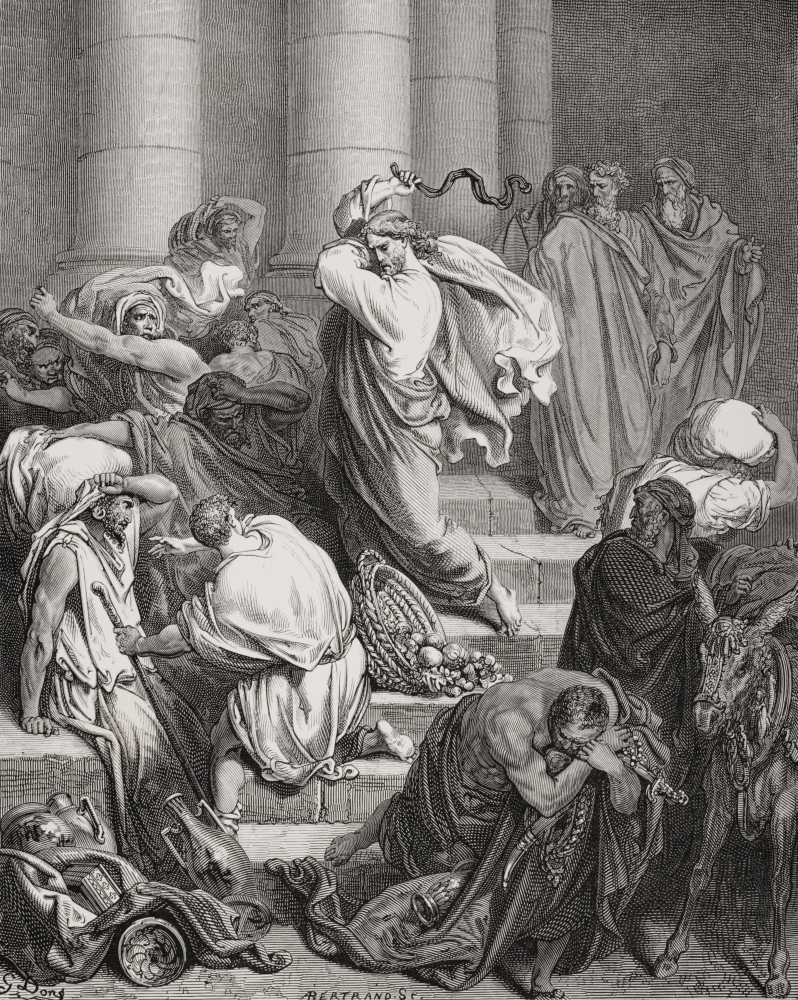 DPI1859787 Engraving From The Dore Bible Illustrating Luke Xix 45 & 46 The Buyers & Sellers Driven Out of The Temple by Gustave Poster Print, 13 x 17