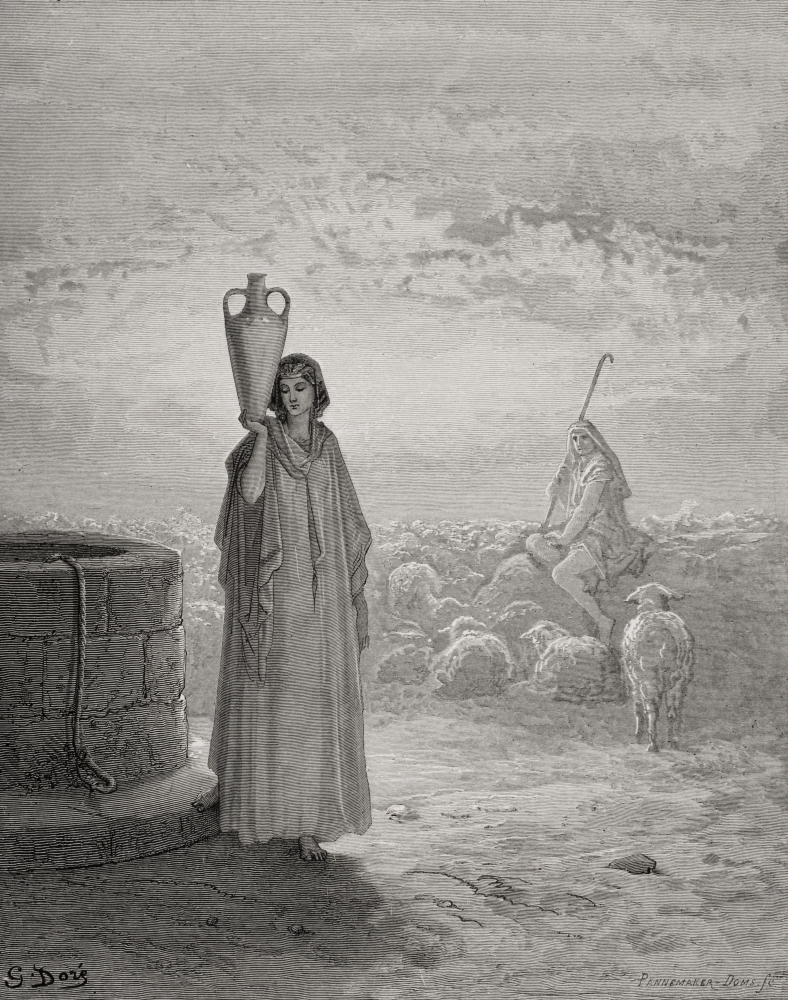 Engraving From The Dore Bible Illustrating Genesis Xxix 20 Jacob Keeping Labans Flocks by Gustave Dore 1832-1883 French Poster Print, Large - 26 x 34