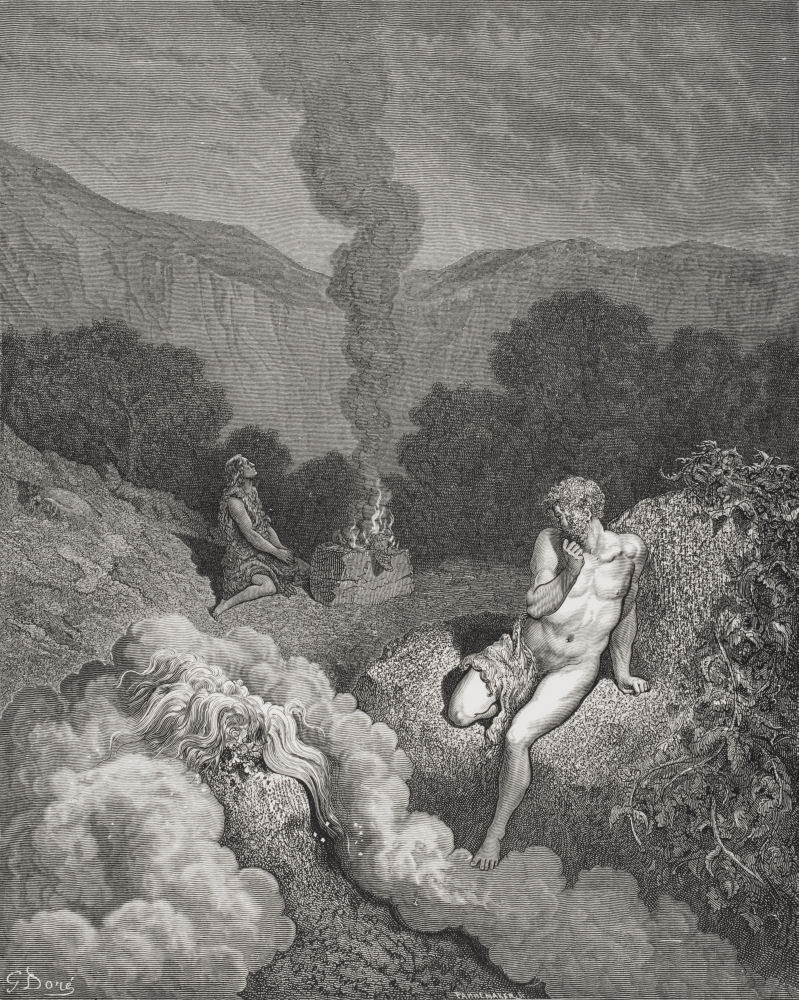 Engraving From The Dore Bible Illustrating Genesis IV 3 To 5 Cain & Abel Offering Their Sacrifices by Gustave Dore 183 Poster Print, 13 x 17
