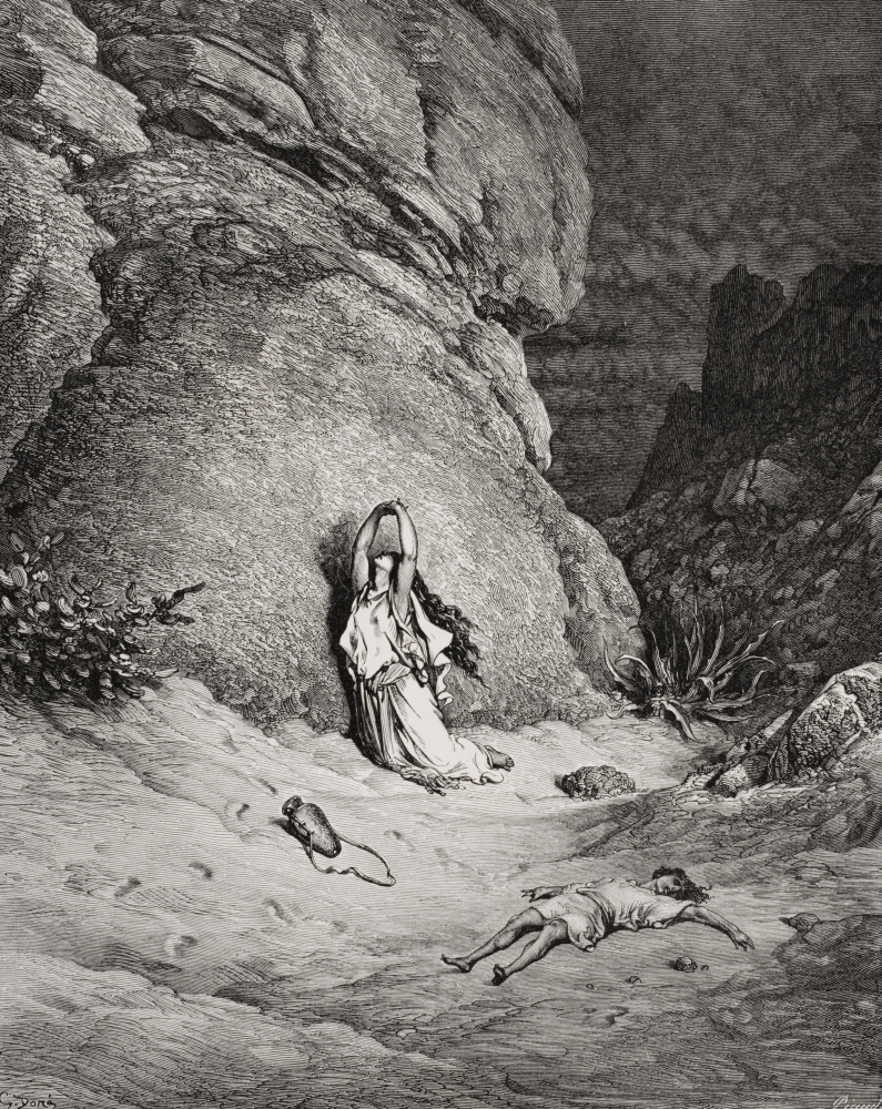Engraving From The Dore Bible Illustrating Genesis Xxi 14 To 19 Hagar & Ishmael In The Desert by Gustave Dore 1832-188 Poster Print, Large - 26 x 34