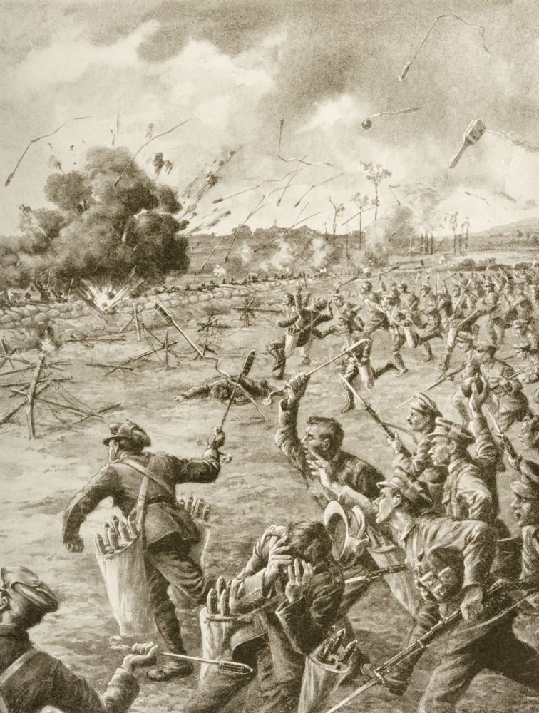 DPI1859820 Bombs & Bayonets To The Fore A Daybreak Charge On The British Front. Poster Print, 13 x 17