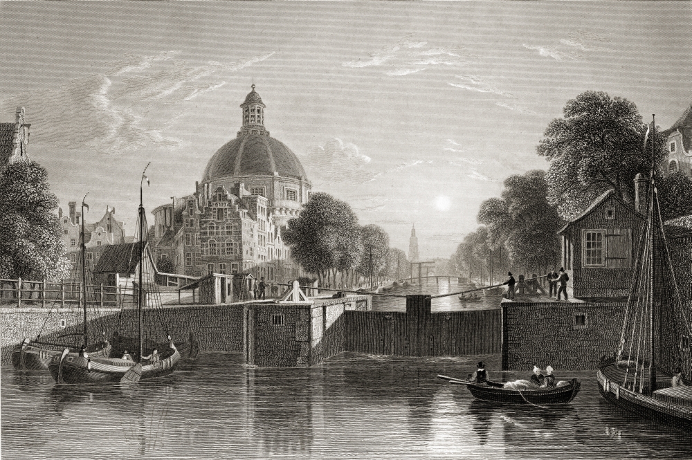 Amsterdam View On The Singel From The Original Painting by Lt Col Batty FRS From The Book Select Views of Some Poster Print - Large - 36 x 24