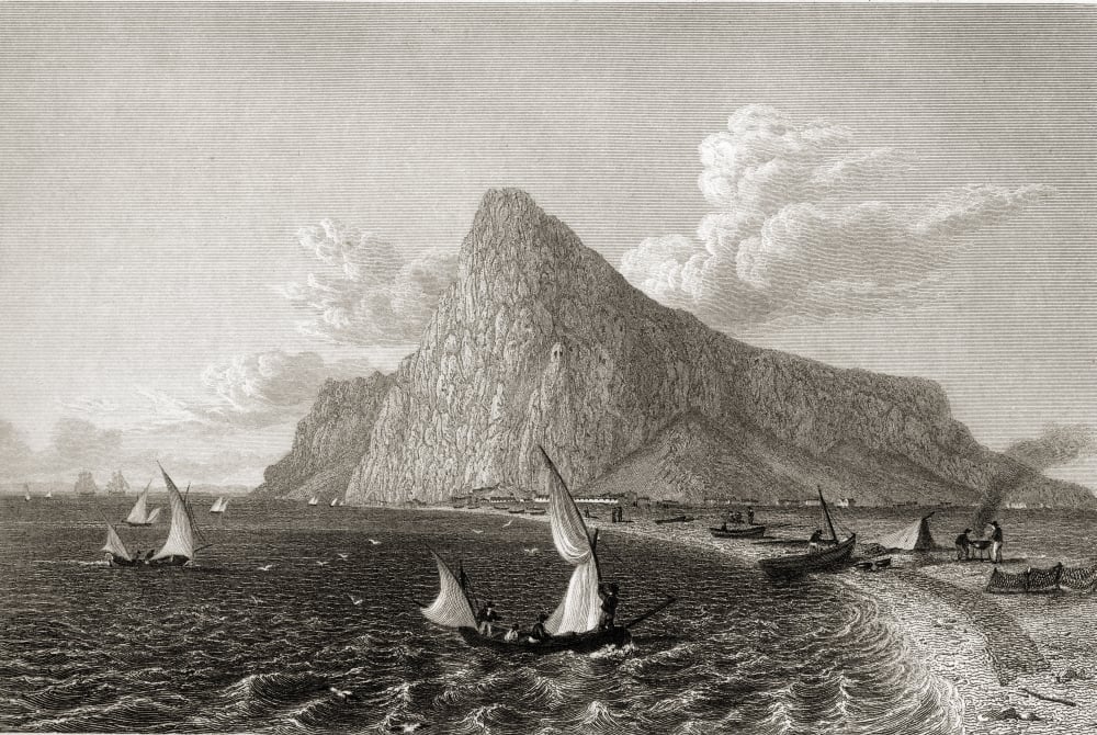 Gibraltar View From The Mediterranean Shore From The Original Painting by Lt Col Batty FRS From The Book Select Poster Print - Large - 36 x 24