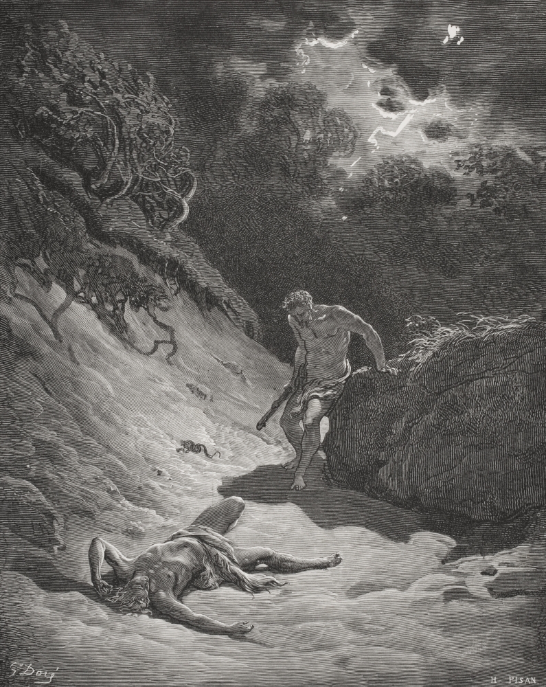 Engraving From The Dore Bible Illustrating Genesis IV 6 To 12 The Death of Abel by Gustave Dore 1832-1883 French Artist Poster Print, 13 x 17