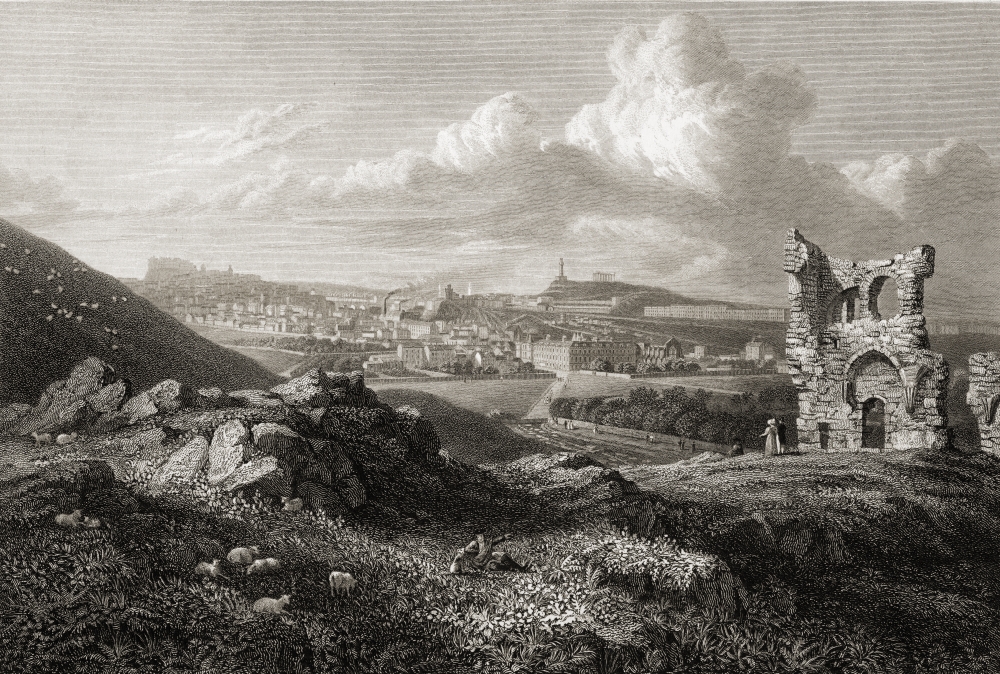 DPI1859873 Edinburgh From St Anthonys Chapel From The Original Painting by Lt Col Batty FRS From The Book Select Views Poster Print, 18 x 12