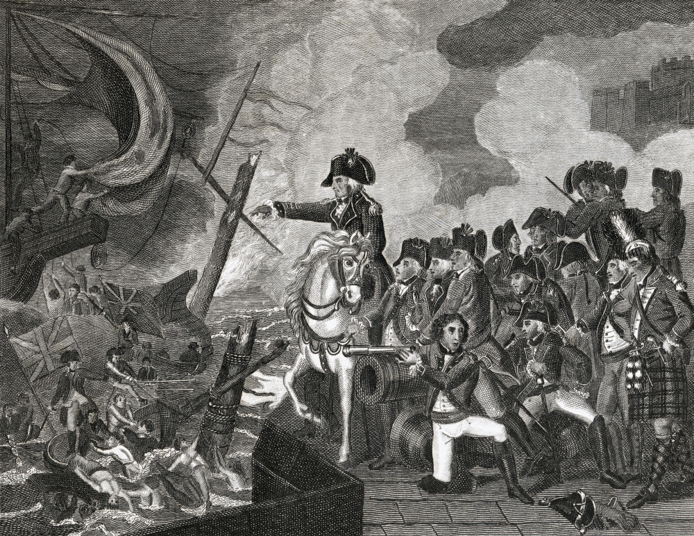 DPI1859870 Destruction of The Gun Boats Before Gibralter Engraved by H. Cook. Published Poster Print, 17 x 13