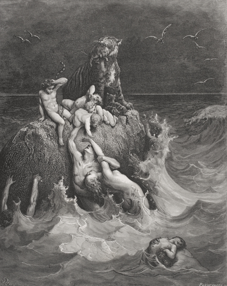 Engraving From The Dore Bible Illustrating Genesis VII 20 To 24 The Deluge by Gustave Dore 1832-1883 French Artist & I Poster Print - 13 x 17