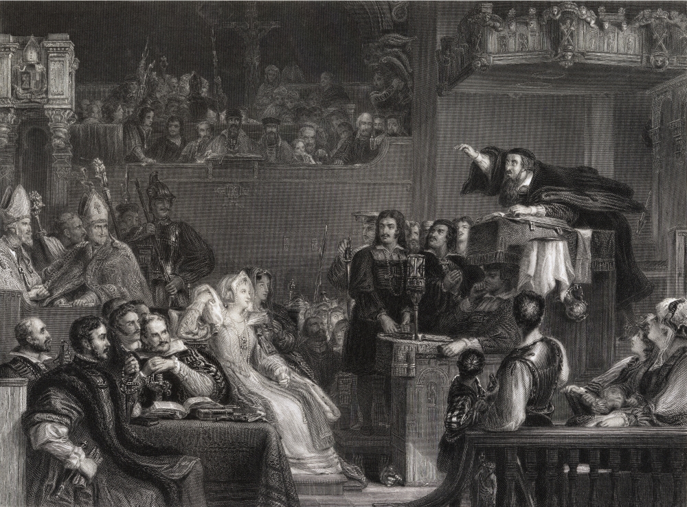 DPI1859888LARGE Knox Preaching Before The Lords of The Congregation. Drawn by Sir D. Wilkie.R.A Poster Print, Large - 34 x 26