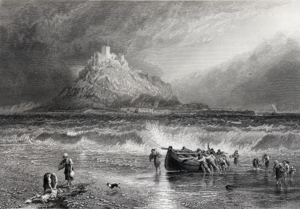 DPI1859909LARGE St.Michaels Mount Cornwall. Drawn by Birket Foster Engraved by J Saddler From Picturesque Europe C.1876 Poster Print, Large - 36 x 24