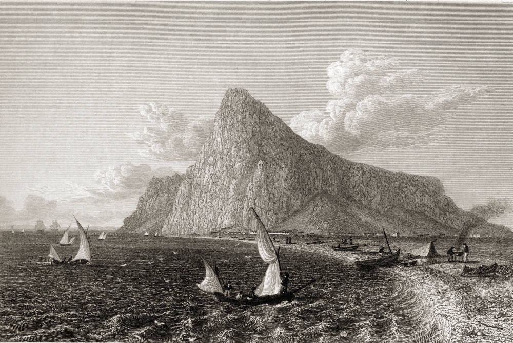 DPI1859883 Gibraltar View From The Mediterranean Shore From The Original Painting by Lt Col Batty FRS From The Book Select Poster Print, 18 x 12